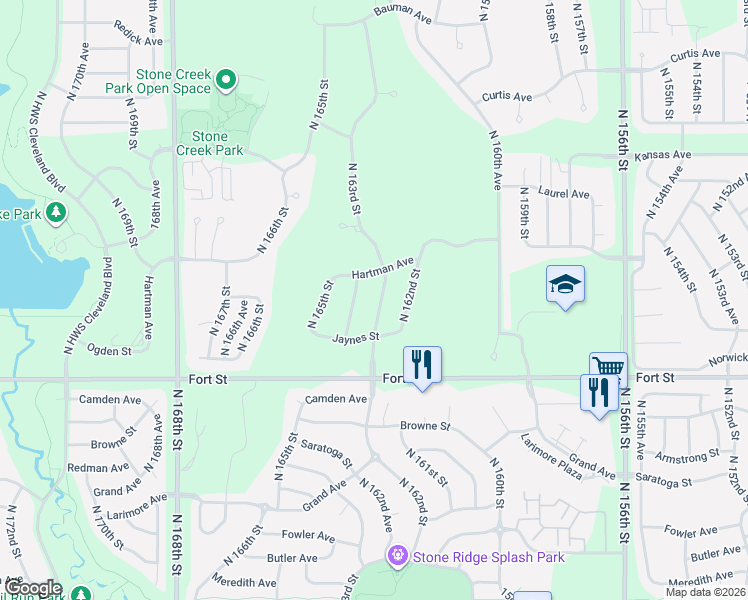 map of restaurants, bars, coffee shops, grocery stores, and more near 5517 North 164th Street in Omaha