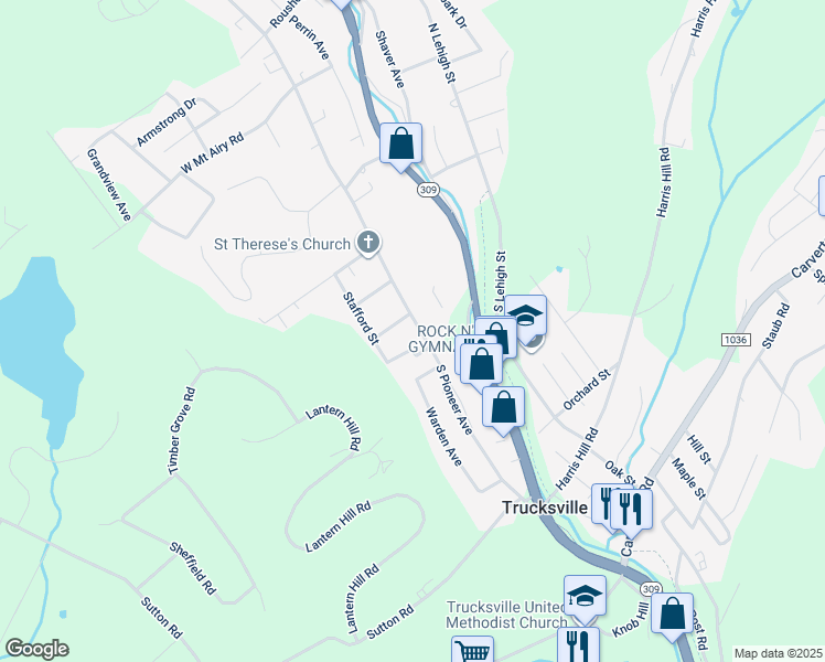 map of restaurants, bars, coffee shops, grocery stores, and more near 57 South Pioneer Avenue in Shavertown