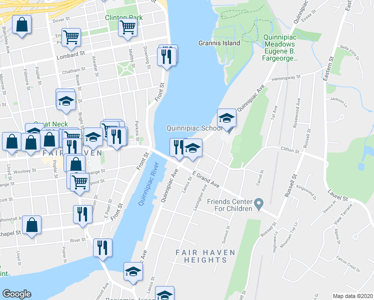 map of restaurants, bars, coffee shops, grocery stores, and more near 366 Lenox Street in New Haven