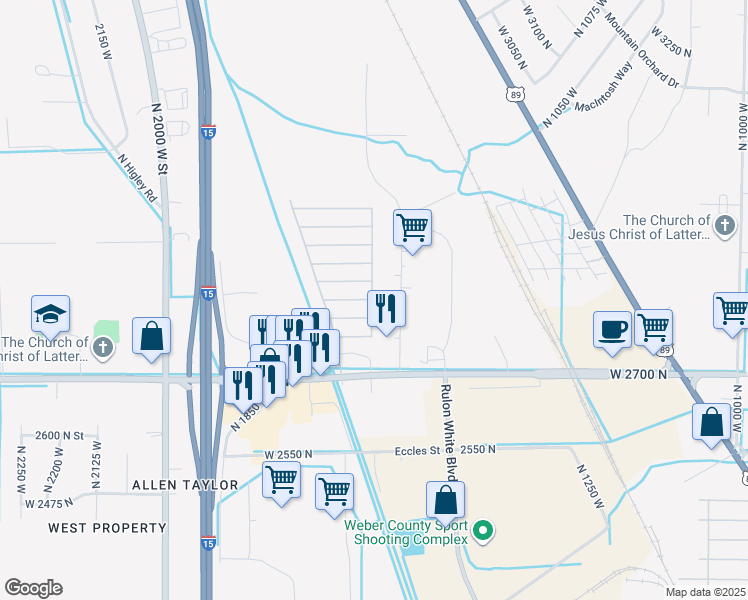 map of restaurants, bars, coffee shops, grocery stores, and more near 1700 West 2700 North in Pleasant View