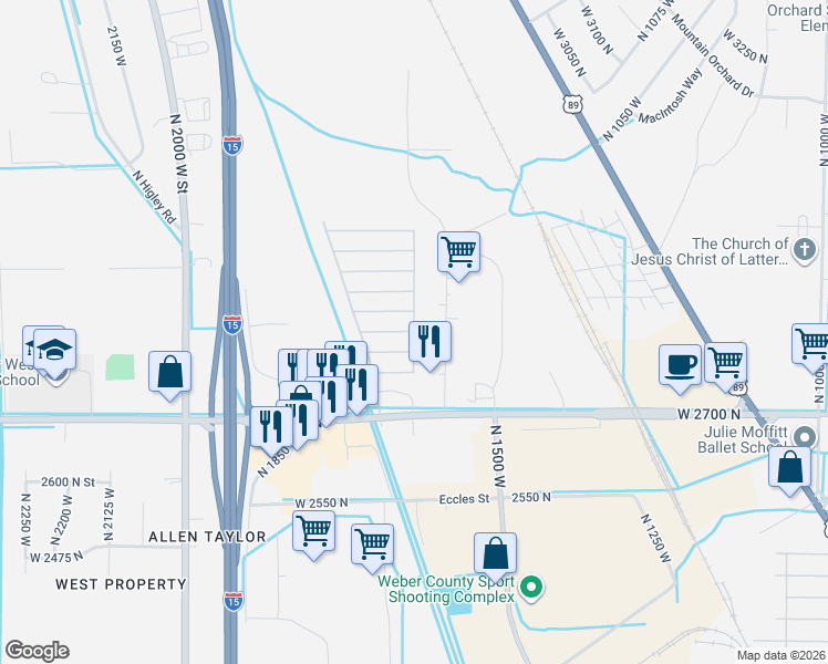map of restaurants, bars, coffee shops, grocery stores, and more near Wasatch View Drive in Pleasant View