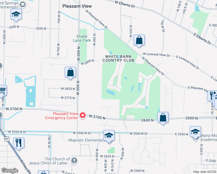 map of restaurants, bars, coffee shops, grocery stores, and more near 325 West Willow Way in Pleasant View