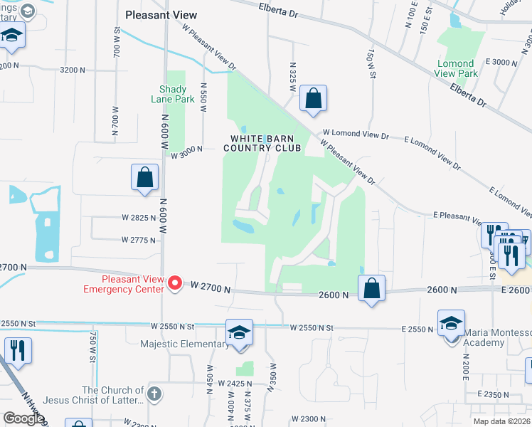 map of restaurants, bars, coffee shops, grocery stores, and more near 61 White Barn Drive in Ogden