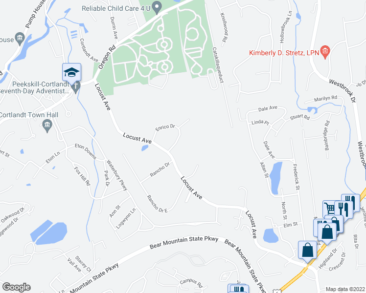 map of restaurants, bars, coffee shops, grocery stores, and more near 16 Enrico Drive in Cortlandt