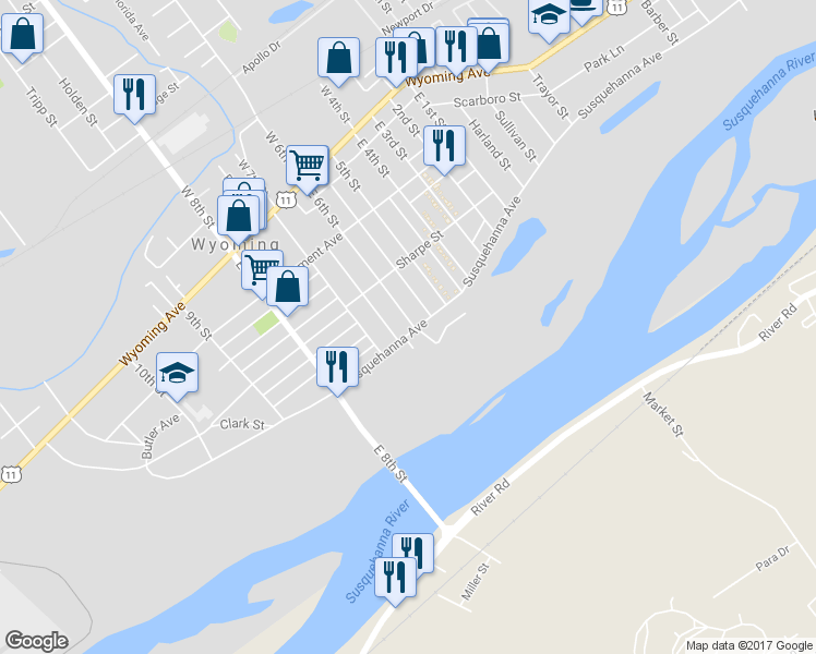 map of restaurants, bars, coffee shops, grocery stores, and more near 189 East 6th Street in Wyoming