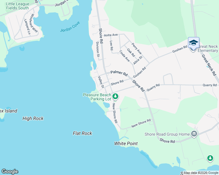 map of restaurants, bars, coffee shops, grocery stores, and more near 145 Shore Road in Waterford