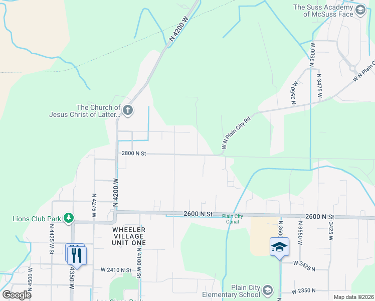 map of restaurants, bars, coffee shops, grocery stores, and more near 3940 2800 North Street in Plain City