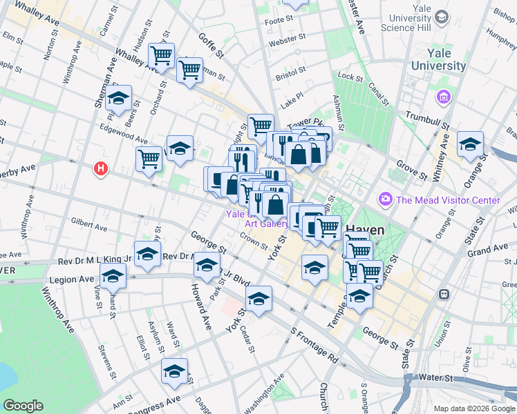 map of restaurants, bars, coffee shops, grocery stores, and more near 8 Edgewood Avenue in New Haven