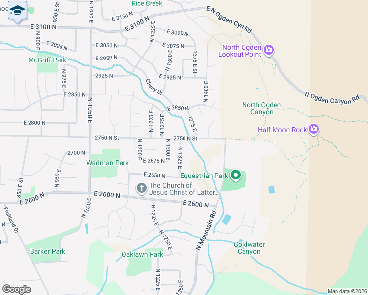 map of restaurants, bars, coffee shops, grocery stores, and more near 2730 North 1325 East in North Ogden