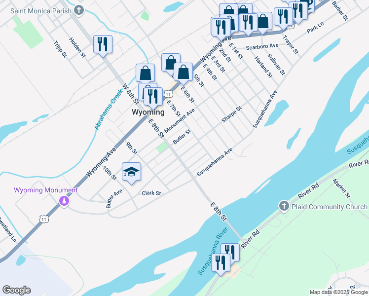 map of restaurants, bars, coffee shops, grocery stores, and more near 190 East 7th Street in Wyoming