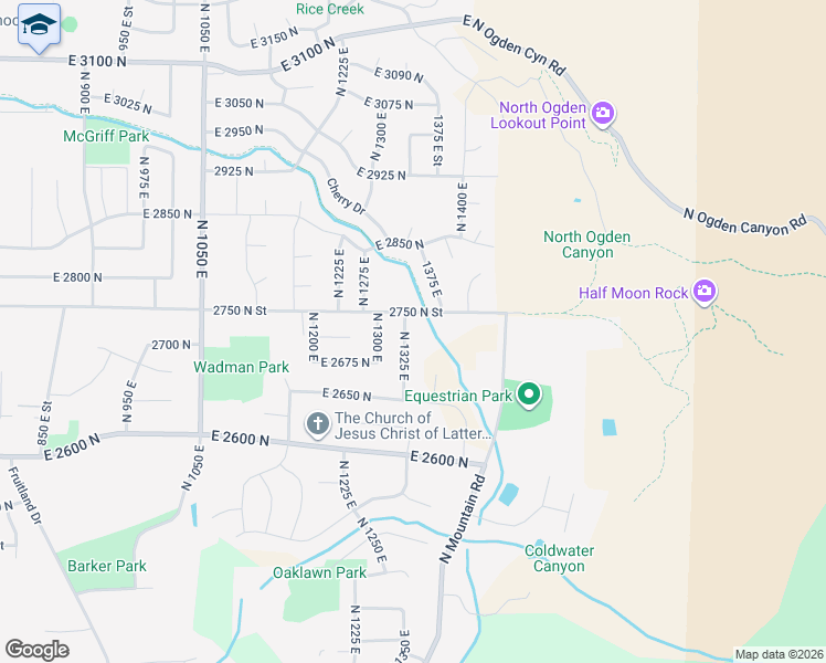 map of restaurants, bars, coffee shops, grocery stores, and more near 2730 North 1325 East in North Ogden