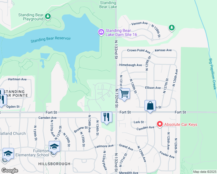 map of restaurants, bars, coffee shops, grocery stores, and more near 13306 Ellison Avenue in Omaha