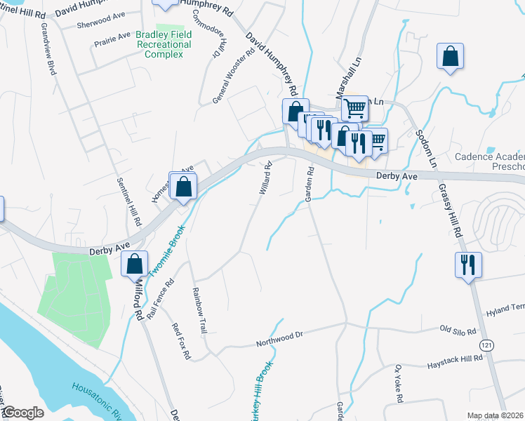 map of restaurants, bars, coffee shops, grocery stores, and more near 1033 Willard Road in Derby
