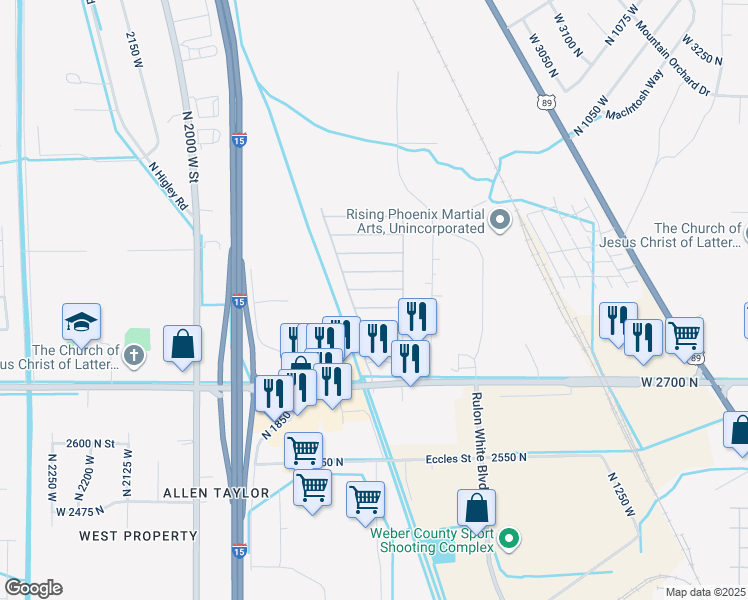 map of restaurants, bars, coffee shops, grocery stores, and more near 1700 West 2700 North in Pleasant View
