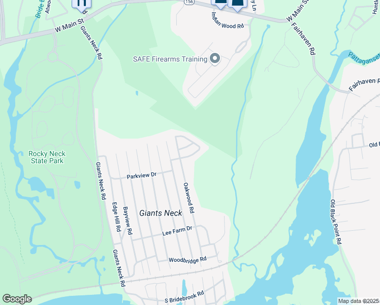 map of restaurants, bars, coffee shops, grocery stores, and more near 38 White Birch Circle in East Lyme