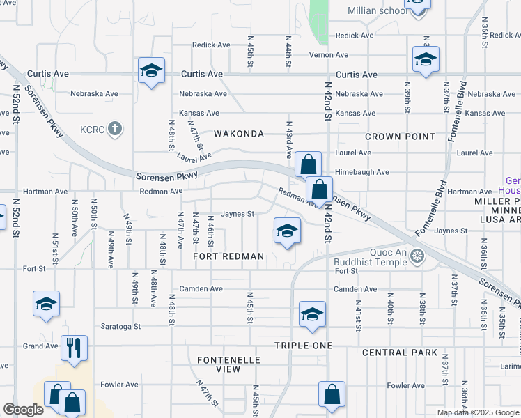 map of restaurants, bars, coffee shops, grocery stores, and more near 4454 Ellison Avenue in Omaha