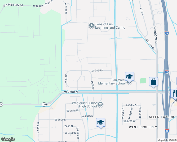 map of restaurants, bars, coffee shops, grocery stores, and more near 2405 West 2825 North in Farr West
