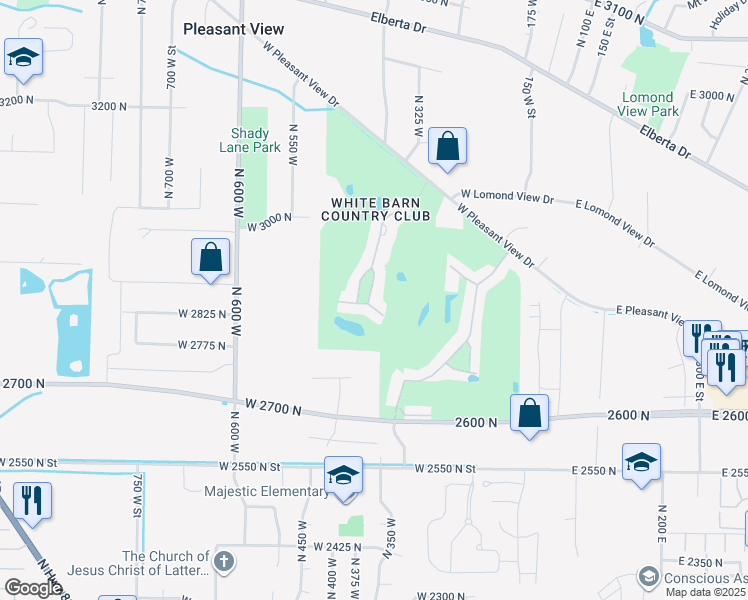 map of restaurants, bars, coffee shops, grocery stores, and more near 69 White Barn Drive in Ogden