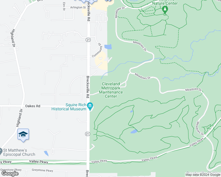 map of restaurants, bars, coffee shops, grocery stores, and more near 9305 Brecksville Road in Brecksville
