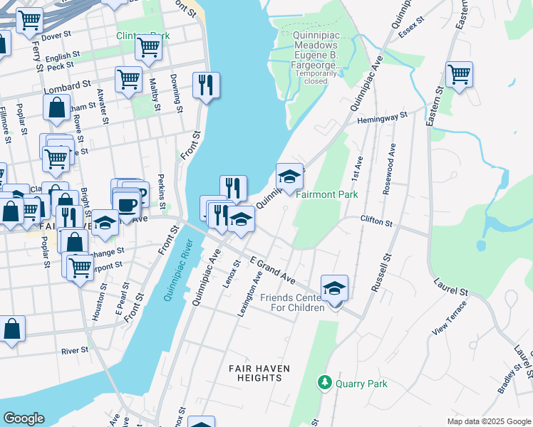 map of restaurants, bars, coffee shops, grocery stores, and more near 765 Quinnipiac Avenue in New Haven