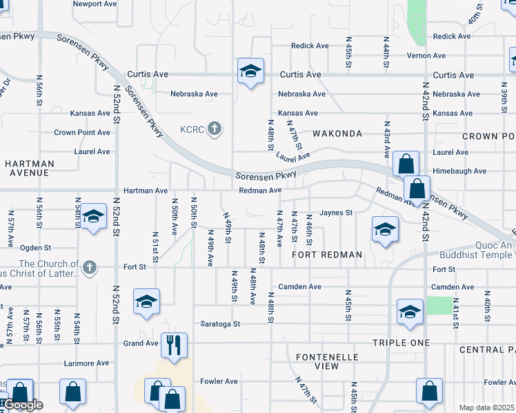 map of restaurants, bars, coffee shops, grocery stores, and more near 4809 Redman Avenue in Omaha