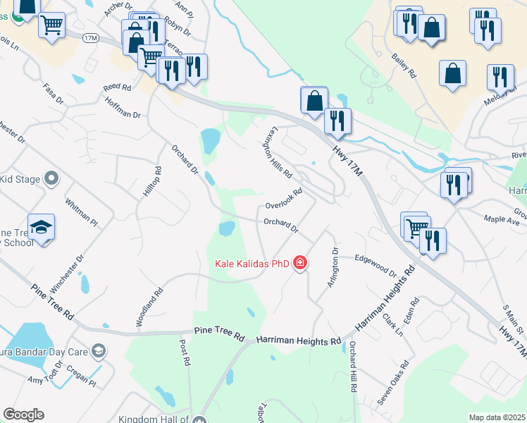 map of restaurants, bars, coffee shops, grocery stores, and more near 39 Overlook Road in Monroe