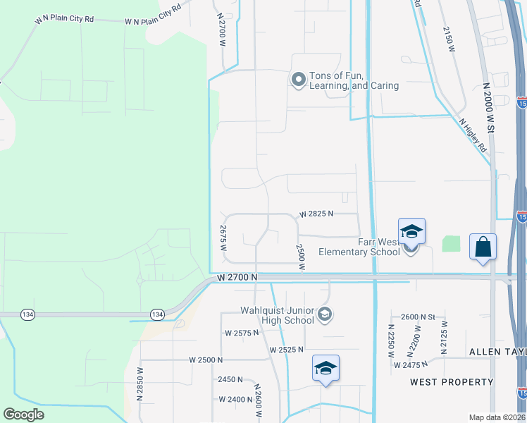 map of restaurants, bars, coffee shops, grocery stores, and more near 2570 West 2825 North in Farr West