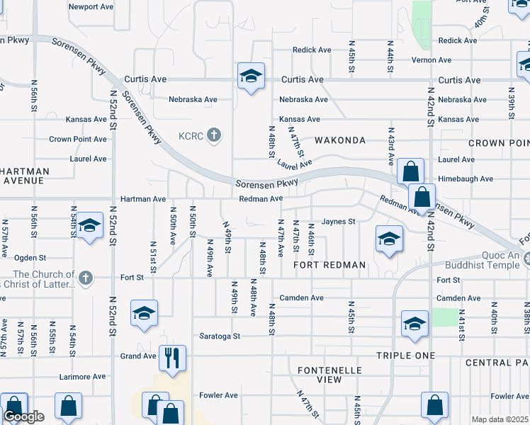 map of restaurants, bars, coffee shops, grocery stores, and more near 4809 Redman Avenue in Omaha