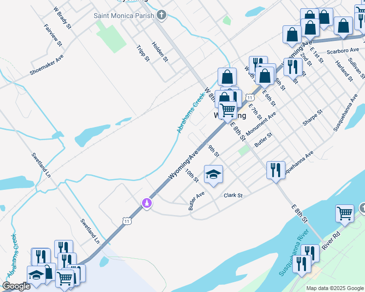 map of restaurants, bars, coffee shops, grocery stores, and more near 36 Institute St in Wyoming