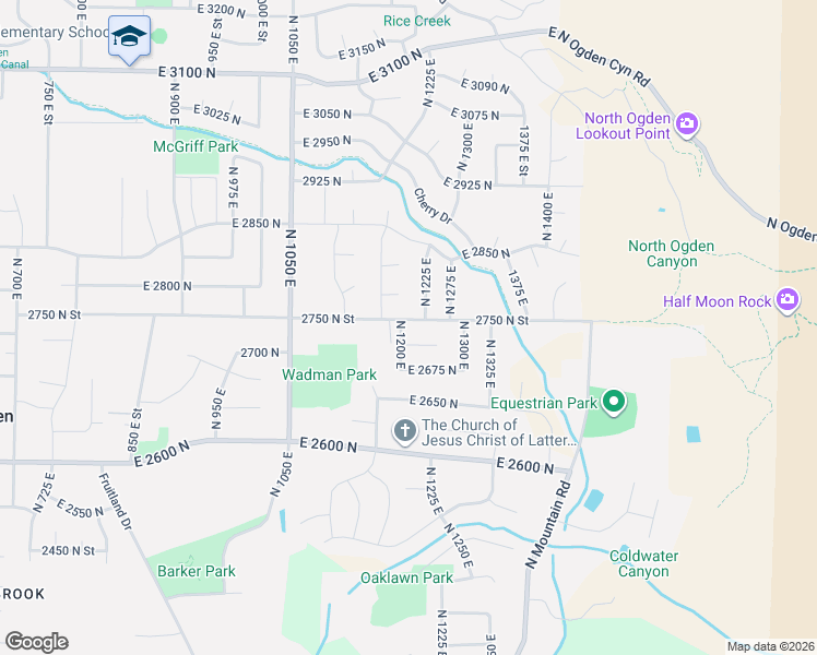 map of restaurants, bars, coffee shops, grocery stores, and more near 3292 North 1200 East in North Ogden