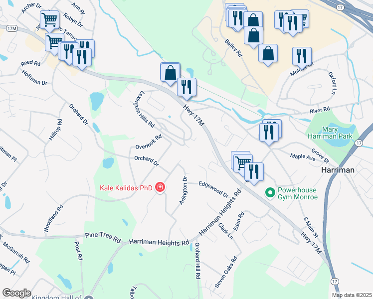 map of restaurants, bars, coffee shops, grocery stores, and more near 145 New York 17M in Harriman