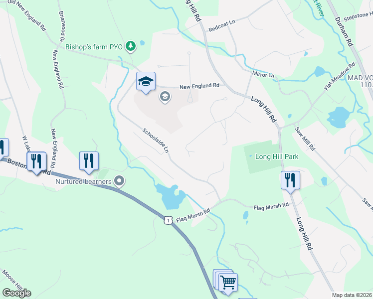 map of restaurants, bars, coffee shops, grocery stores, and more near 69 Long Hill Farm in Guilford