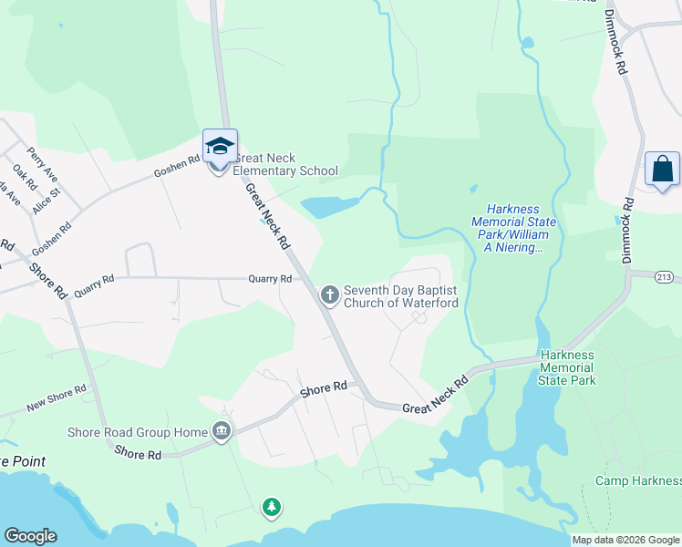 map of restaurants, bars, coffee shops, grocery stores, and more near 202 Great Neck Road in Waterford