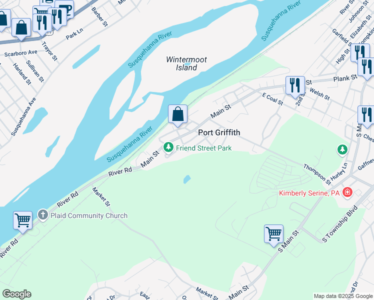 map of restaurants, bars, coffee shops, grocery stores, and more near 66 Friend St in Pittston