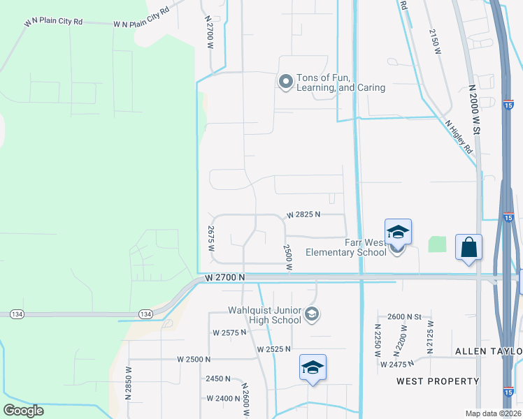 map of restaurants, bars, coffee shops, grocery stores, and more near 2570 West 2825 North in Farr West