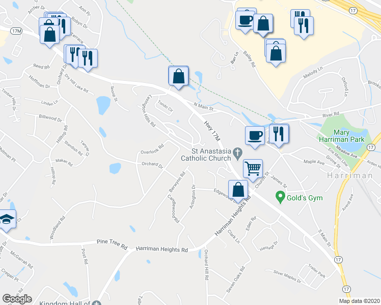 map of restaurants, bars, coffee shops, grocery stores, and more near 22 Lexington Hills Road in Monroe