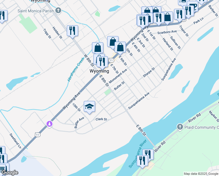 map of restaurants, bars, coffee shops, grocery stores, and more near 92 East 8th Street in Wyoming