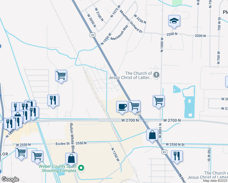map of restaurants, bars, coffee shops, grocery stores, and more near 2911 Centennial Way in Pleasant View