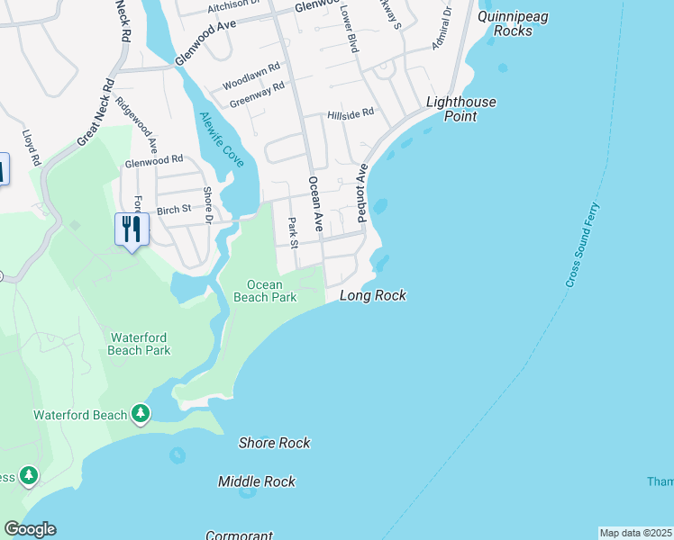 map of restaurants, bars, coffee shops, grocery stores, and more near 9 Mott Court in New London