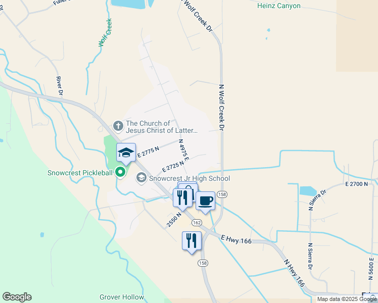 map of restaurants, bars, coffee shops, grocery stores, and more near 4990 East 2725 North in Eden
