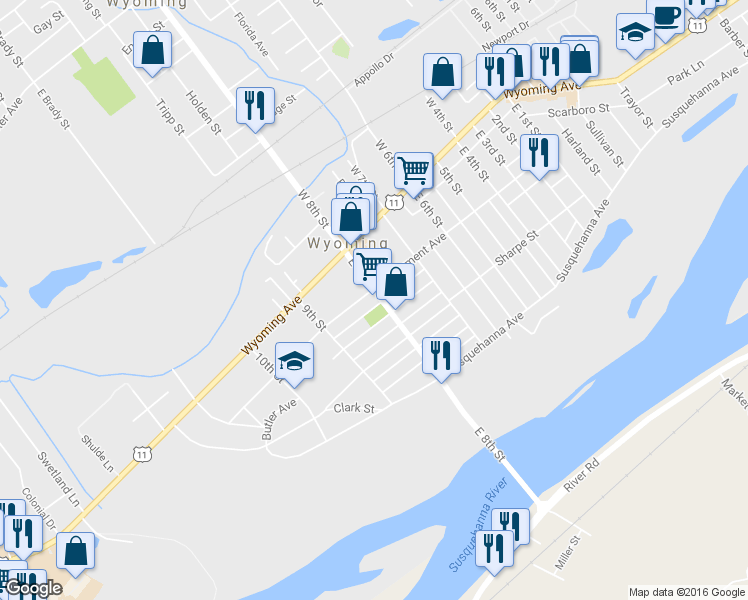 map of restaurants, bars, coffee shops, grocery stores, and more near 345 Monument Avenue in Wyoming