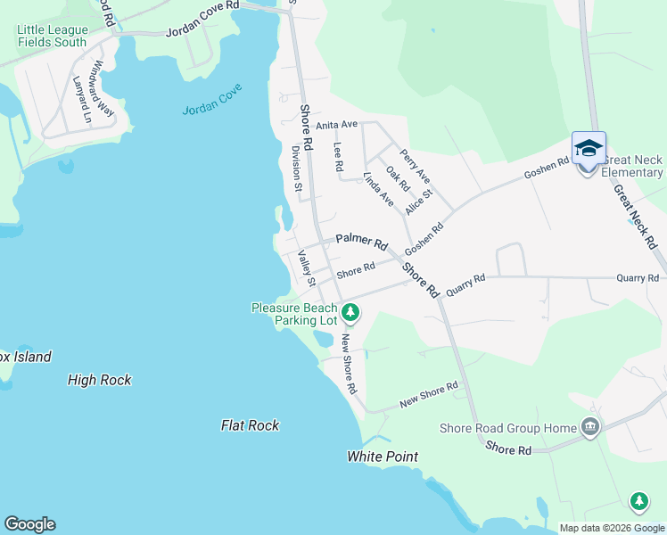 map of restaurants, bars, coffee shops, grocery stores, and more near 145 Shore Road in Waterford