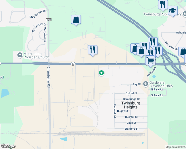 map of restaurants, bars, coffee shops, grocery stores, and more near 2050 East Aurora Road in Twinsburg