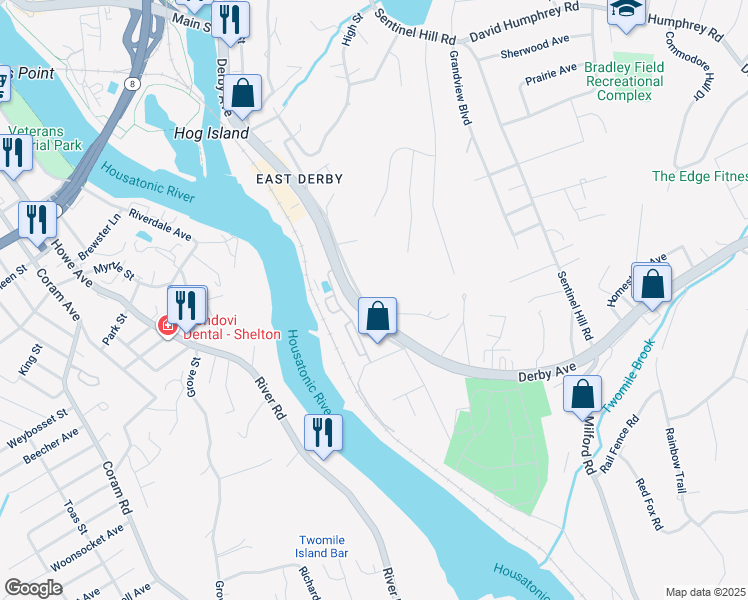 map of restaurants, bars, coffee shops, grocery stores, and more near 138 New Haven Avenue in Derby