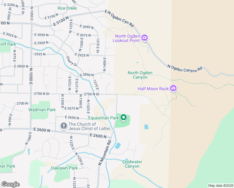 map of restaurants, bars, coffee shops, grocery stores, and more near 1416 2750 North Street in North Ogden