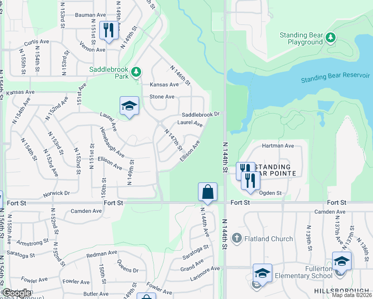 map of restaurants, bars, coffee shops, grocery stores, and more near 14632 Ellison Avenue in Omaha