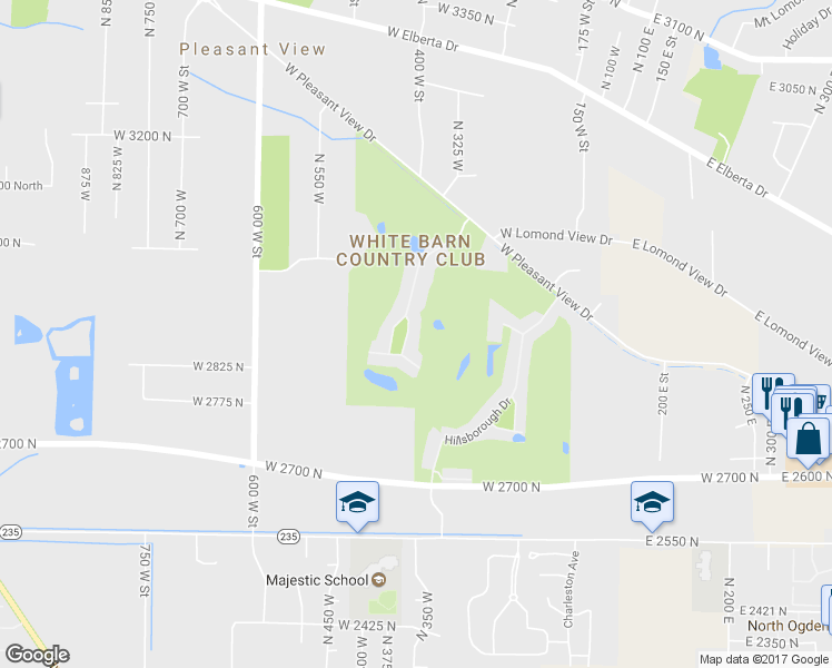 map of restaurants, bars, coffee shops, grocery stores, and more near 61 White Barn Drive in Ogden