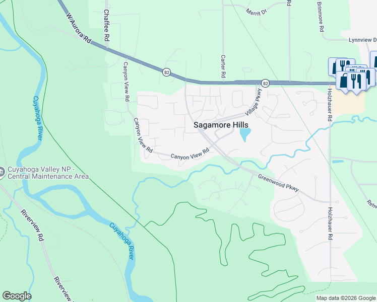 map of restaurants, bars, coffee shops, grocery stores, and more near 935 Canyon View Road in Northfield