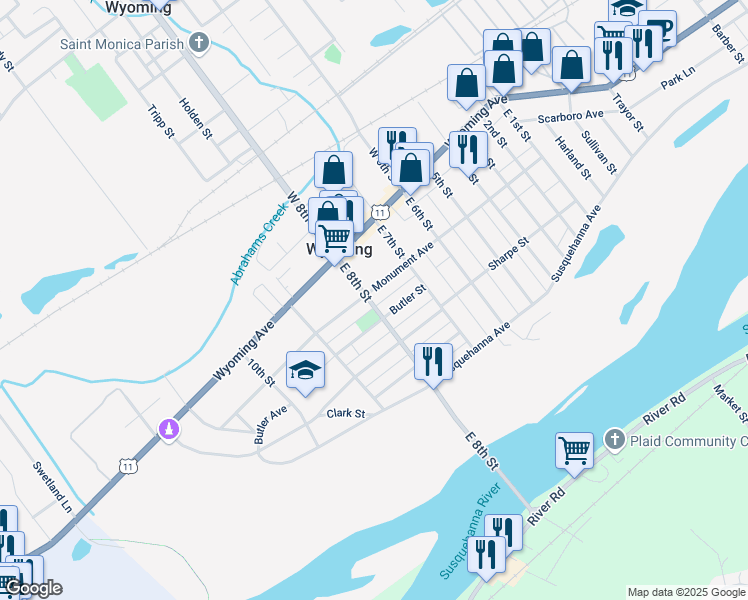 map of restaurants, bars, coffee shops, grocery stores, and more near 92 East 8th Street in Wyoming