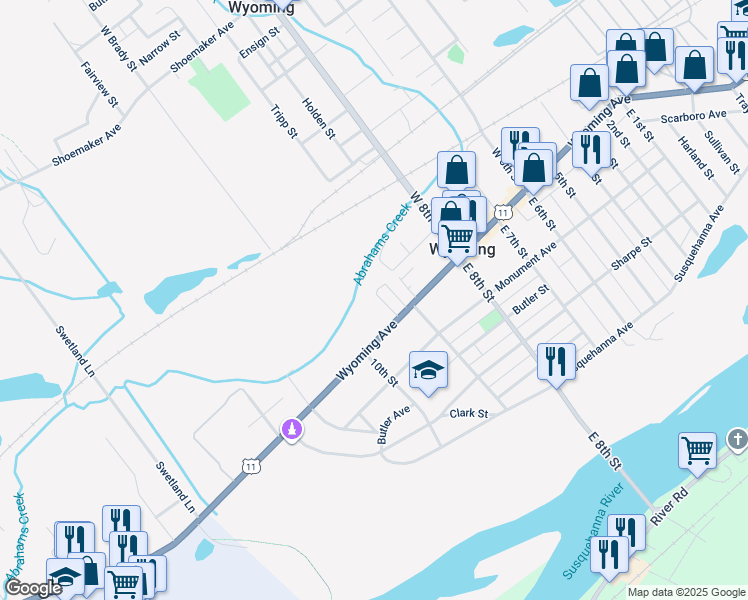 map of restaurants, bars, coffee shops, grocery stores, and more near 36 Institute St in Wyoming